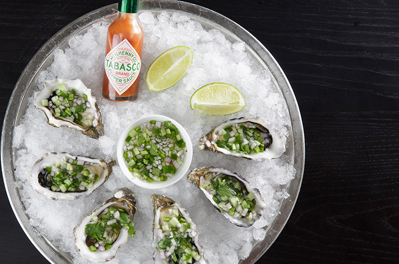 Dish with oysters and lime